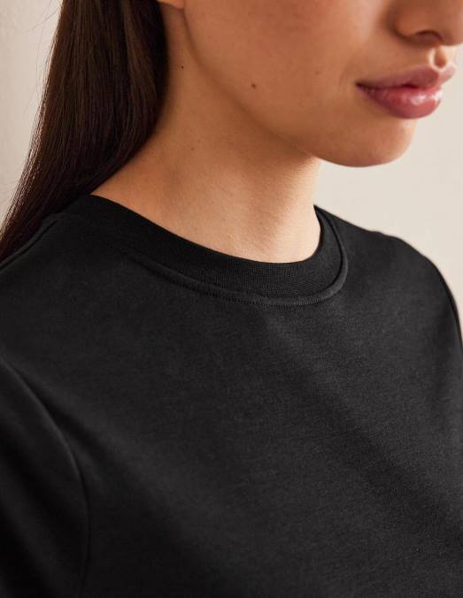 Boden vêtements noir femmes t-shirt court en coton parfait LB2X2116