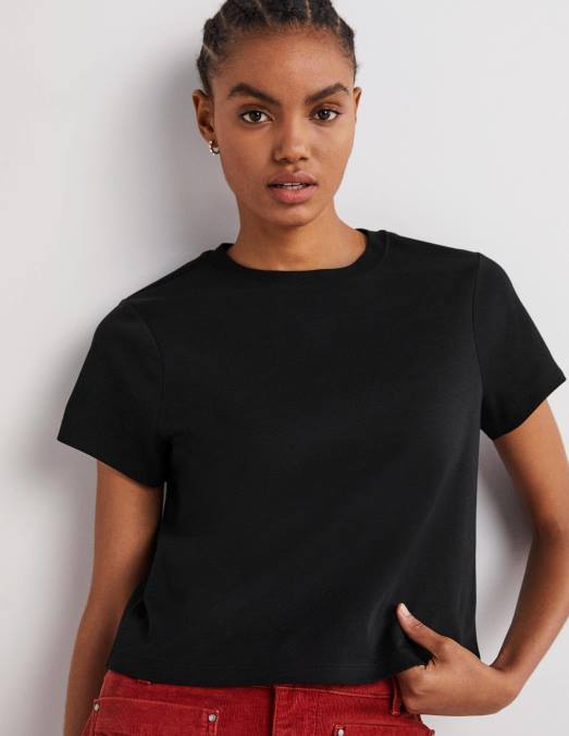 Boden vêtements noir femmes t-shirt court en coton parfait LB2X2116