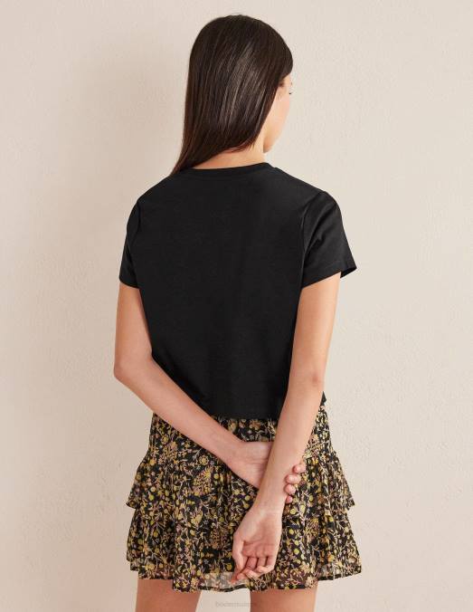 Boden vêtements noir femmes t-shirt court en coton parfait LB2X2116