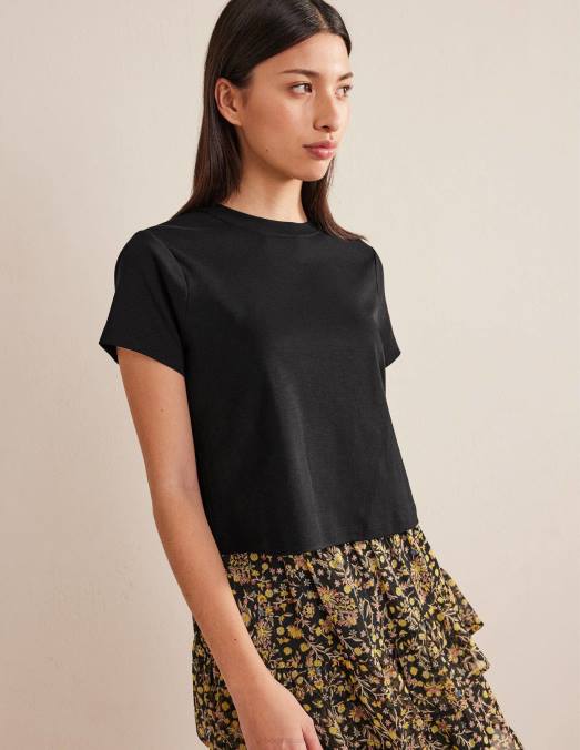 Boden vêtements noir femmes t-shirt court en coton parfait LB2X2116