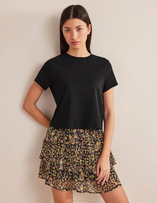 Boden vêtements noir femmes t-shirt court en coton parfait LB2X2116