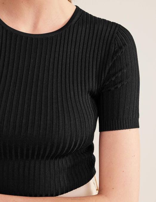 Boden vêtements noir femmes t-shirt en maille côtelée LB2X1513