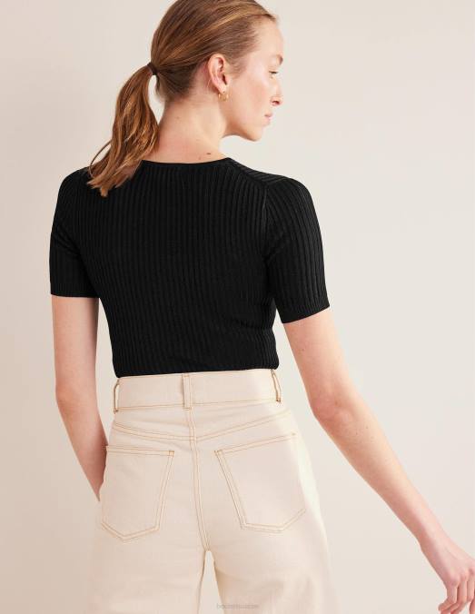 Boden vêtements noir femmes t-shirt en maille côtelée LB2X1513