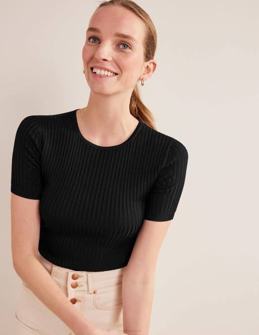 Boden vêtements noir femmes t-shirt en maille côtelée LB2X1513