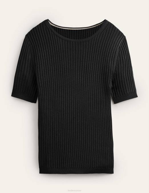 Boden vêtements noir femmes t-shirt en maille côtelée LB2X1513
