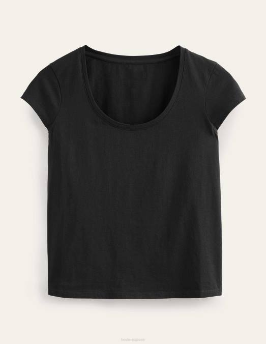Boden vêtements noir femmes t-shirt à encolure dégagée en pur coton LB2X1796