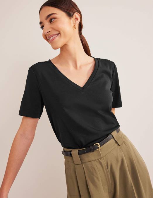 Boden vêtements noir femmes t-shirt parfait à col en V LB2X2177