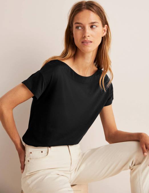 Boden vêtements noir femmes t-shirt ultra doux à col bateau LB2X160