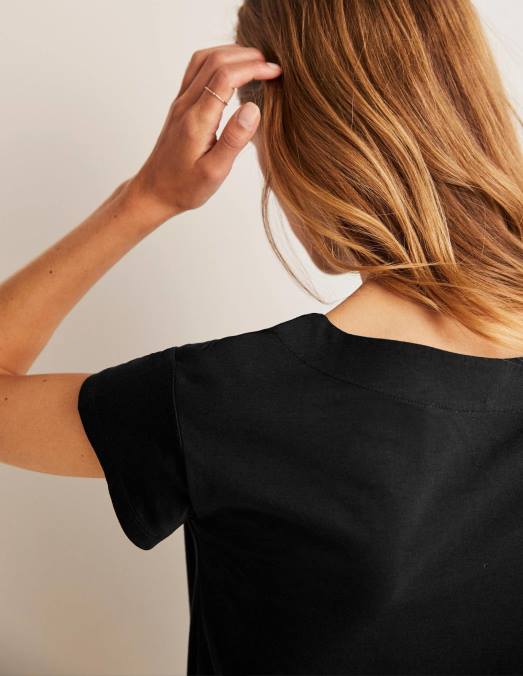 Boden vêtements noir femmes t-shirt ultra doux à col bateau LB2X160