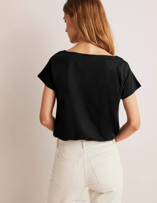 Boden vêtements noir femmes t-shirt ultra doux à col bateau LB2X160