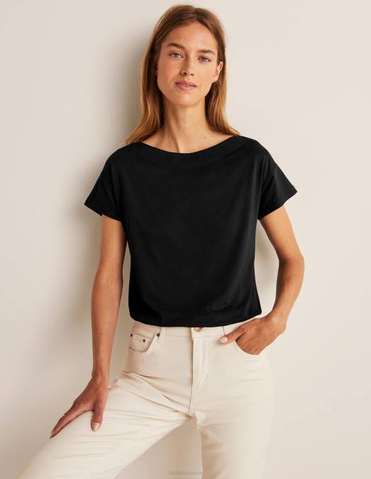 Boden vêtements noir femmes t-shirt ultra doux à col bateau LB2X160