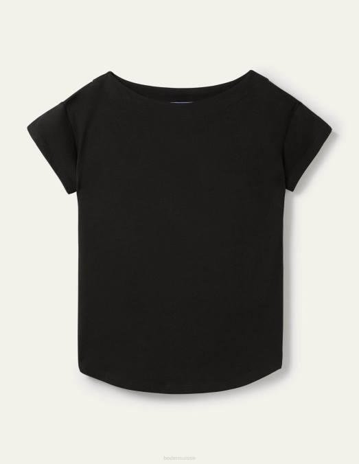 Boden vêtements noir femmes t-shirt ultra doux à col bateau LB2X160