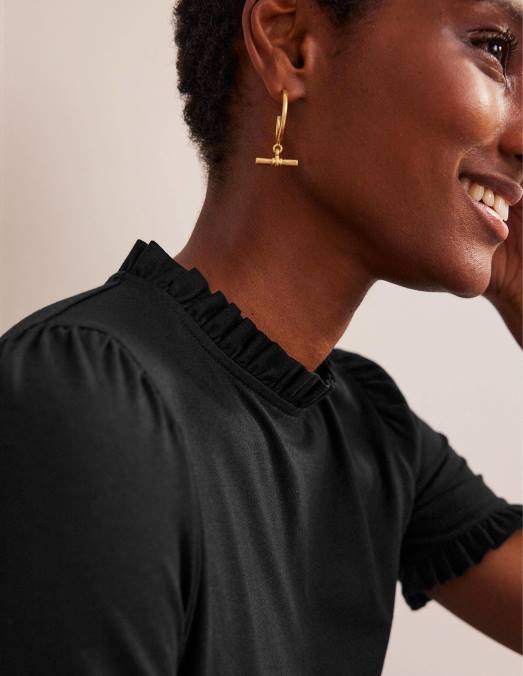 Boden vêtements noir femmes t-shirt ultra doux à volants LB2X192
