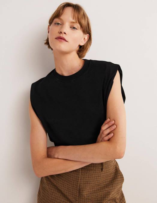 Boden vêtements noir femmes top sans manches en coton parfait LB2X137