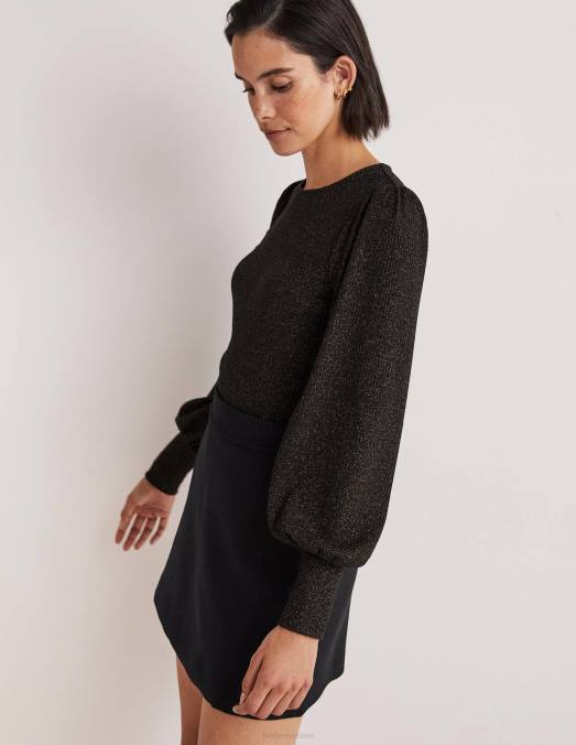 Boden vêtements noir/or scintillant femmes haut métallisé à manches blousantes LB2X2013