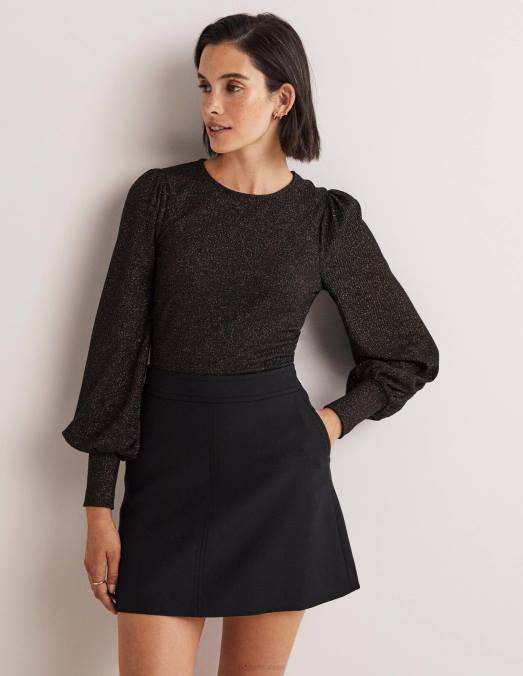 Boden vêtements noir/or scintillant femmes haut métallisé à manches blousantes LB2X2013