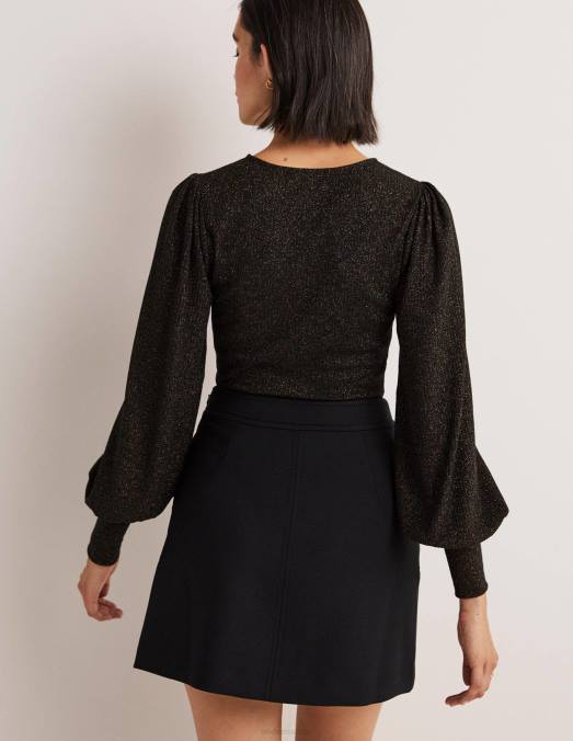 Boden vêtements noir/or scintillant femmes haut métallisé à manches blousantes LB2X2013