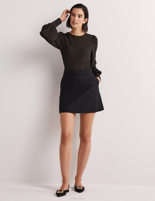 Boden vêtements noir/or scintillant femmes haut métallisé à manches blousantes LB2X2013