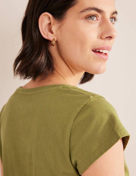 Boden vêtements olive capulet femmes t-shirt à encolure dégagée en pur coton LB2X1767