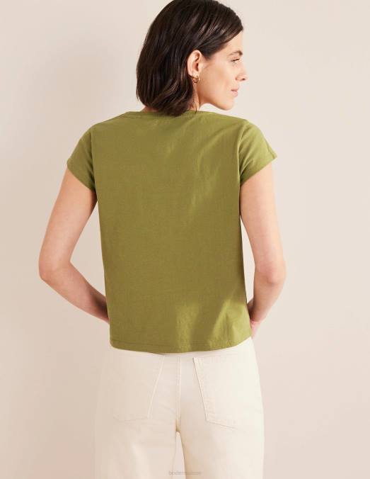 Boden vêtements olive capulet femmes t-shirt à encolure dégagée en pur coton LB2X1767