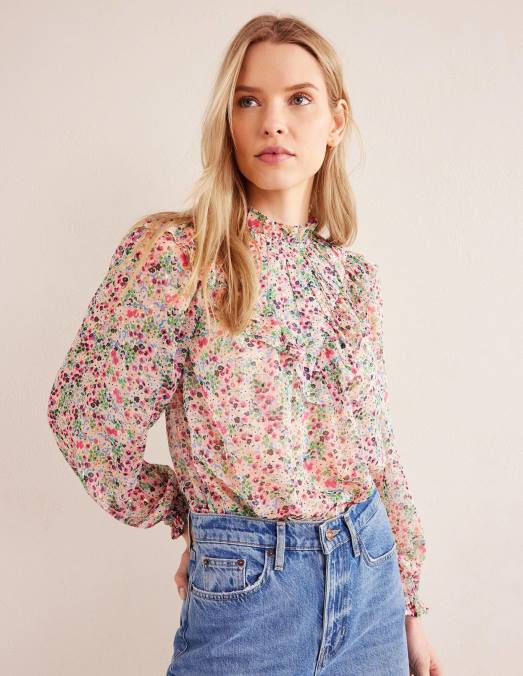 Boden vêtements pétale d'ivoire et de gardénia femmes haut à volants et empiècement en V LB2X1659