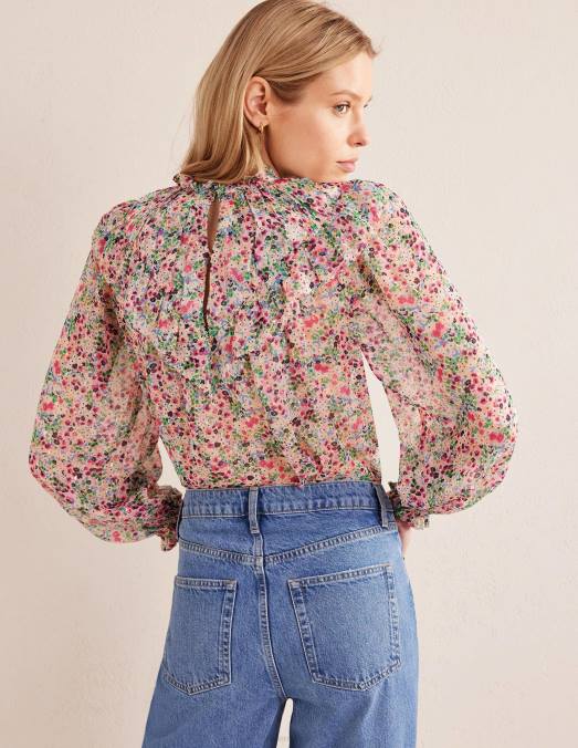 Boden vêtements pétale d'ivoire et de gardénia femmes haut à volants et empiècement en V LB2X1659