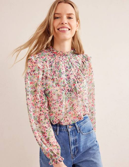 Boden vêtements pétale d'ivoire et de gardénia femmes haut à volants et empiècement en V LB2X1659