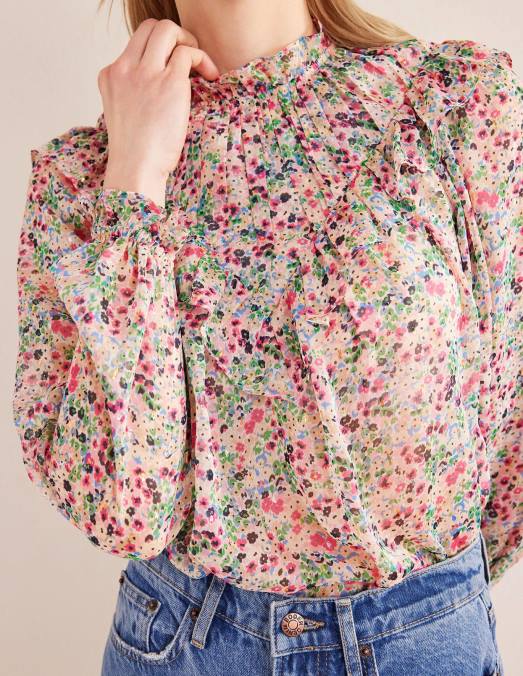 Boden vêtements pétale d'ivoire et de gardénia femmes haut à volants et empiècement en V LB2X1659