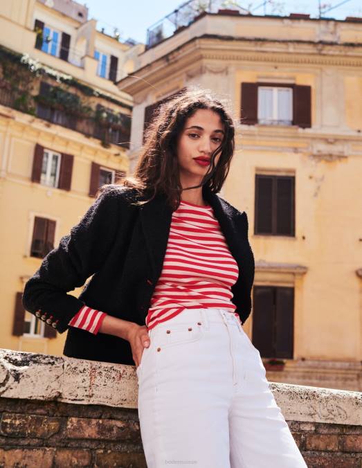 Boden vêtements peau de pêche et rayures de piment fort femmes t-shirt ras du cou côtelé Anna LB2X194