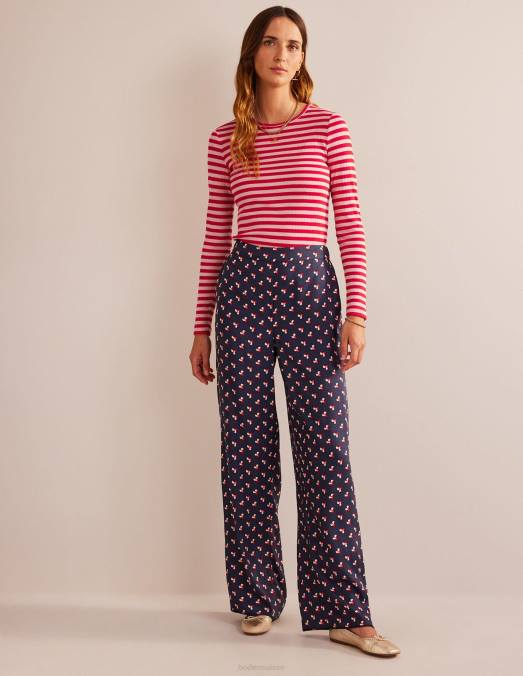 Boden vêtements peau de pêche et rayures de piment fort femmes t-shirt ras du cou côtelé Anna LB2X194