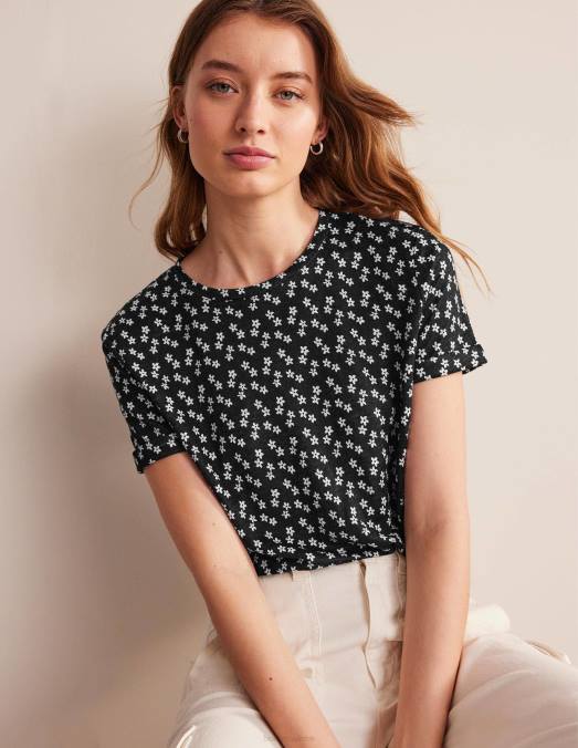 Boden vêtements petits pois noirs et espacés femmes t-shirt en lin imprimé LB2X1104