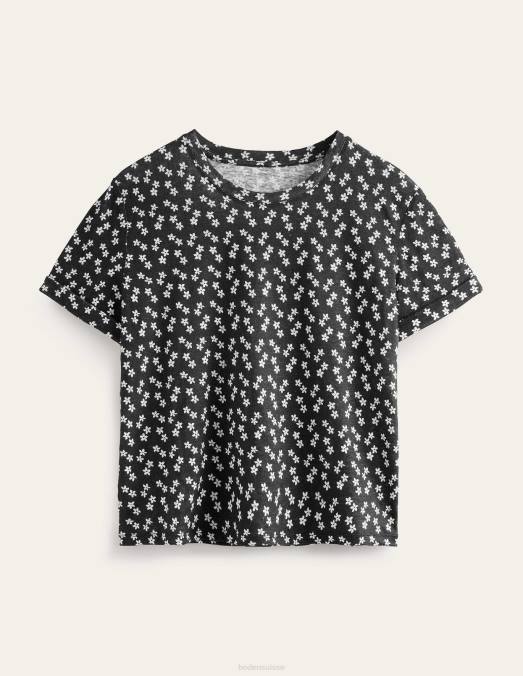 Boden vêtements petits pois noirs et espacés femmes t-shirt en lin imprimé LB2X1104
