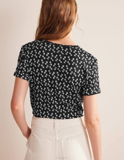 Boden vêtements petits pois noirs et espacés femmes t-shirt en lin imprimé LB2X1104