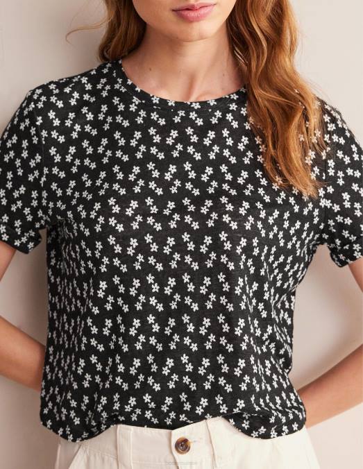 Boden vêtements petits pois noirs et espacés femmes t-shirt en lin imprimé LB2X1104