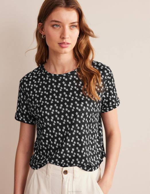 Boden vêtements petits pois noirs et espacés femmes t-shirt en lin imprimé LB2X1104
