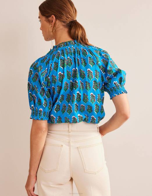 Boden vêtements pierres précieuses et fleurs artisanales femmes joli haut avec détail smocké LB2X1463