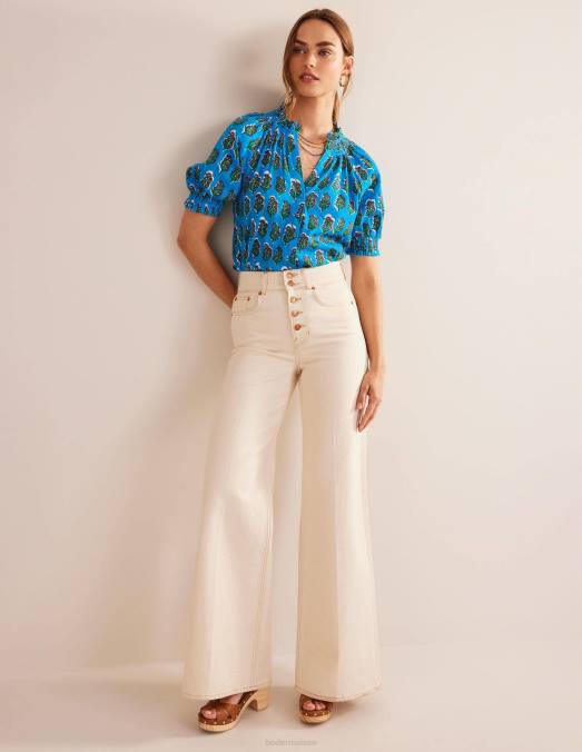 Boden vêtements pierres précieuses et fleurs artisanales femmes joli haut avec détail smocké LB2X1463