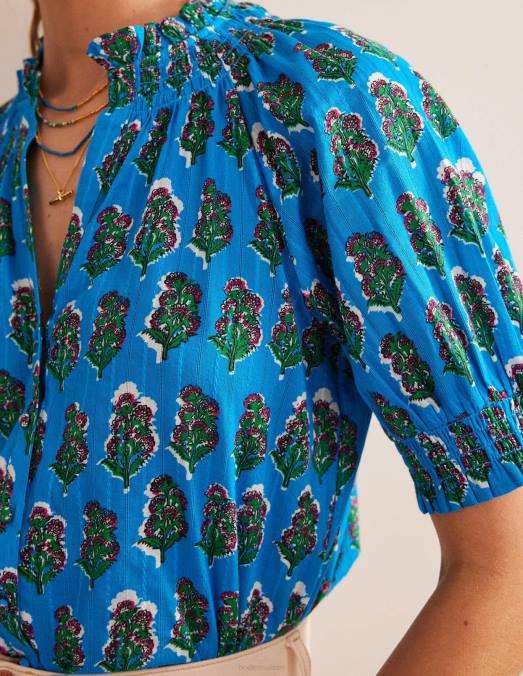 Boden vêtements pierres précieuses et fleurs artisanales femmes joli haut avec détail smocké LB2X1463