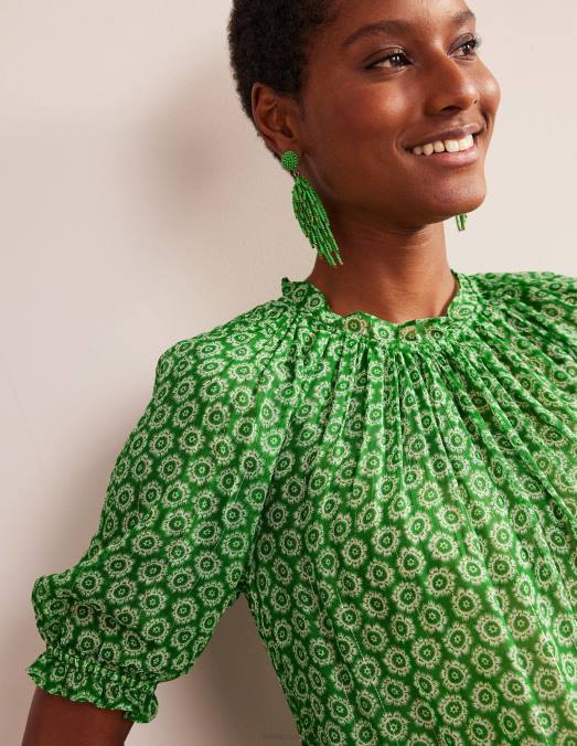 Boden vêtements pop au citron vert et au lever du soleil femmes haut froncé en georgette scintillante LB2X118