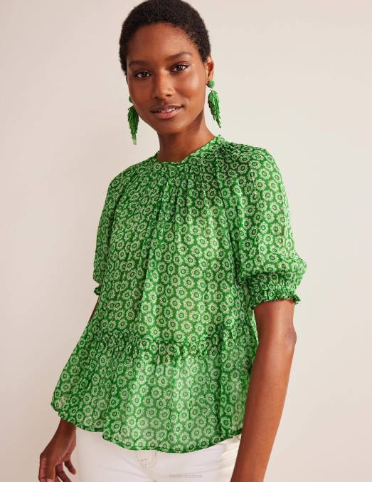 Boden vêtements pop au citron vert et au lever du soleil femmes haut froncé en georgette scintillante LB2X118