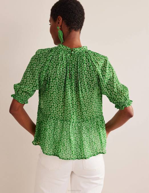 Boden vêtements pop au citron vert et au lever du soleil femmes haut froncé en georgette scintillante LB2X118