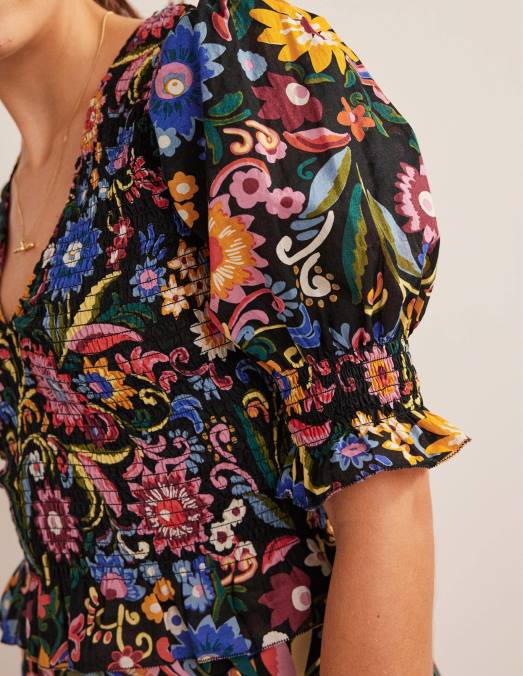 Boden vêtements pop noir et gardénia femmes top court à corsage smocké LB2X1704