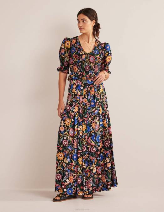 Boden vêtements pop noir et gardénia femmes top court à corsage smocké LB2X1704