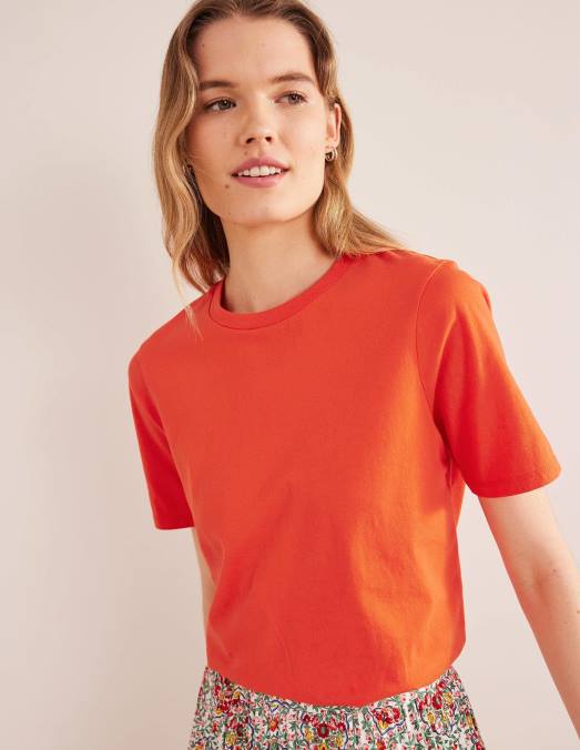 Boden vêtements pop rouge femmes t-shirt à col rond en pur coton LB2X1928
