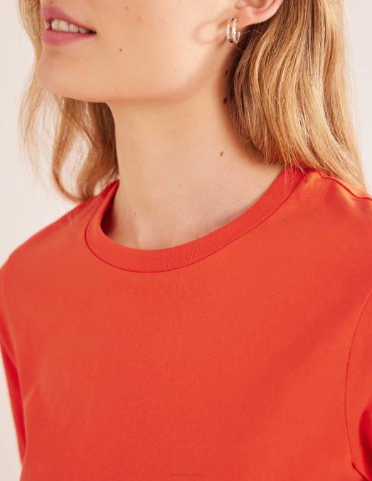 Boden vêtements pop rouge femmes t-shirt à col rond en pur coton LB2X1928
