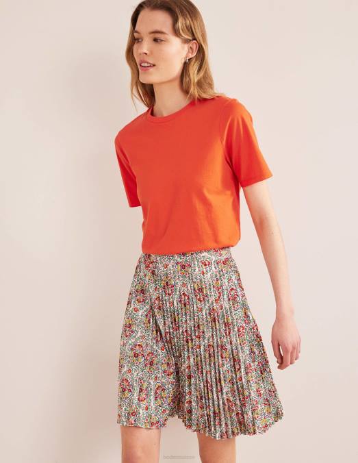 Boden vêtements pop rouge femmes t-shirt à col rond en pur coton LB2X1928