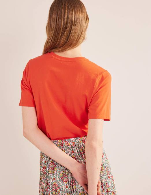 Boden vêtements pop rouge femmes t-shirt à col rond en pur coton LB2X1928