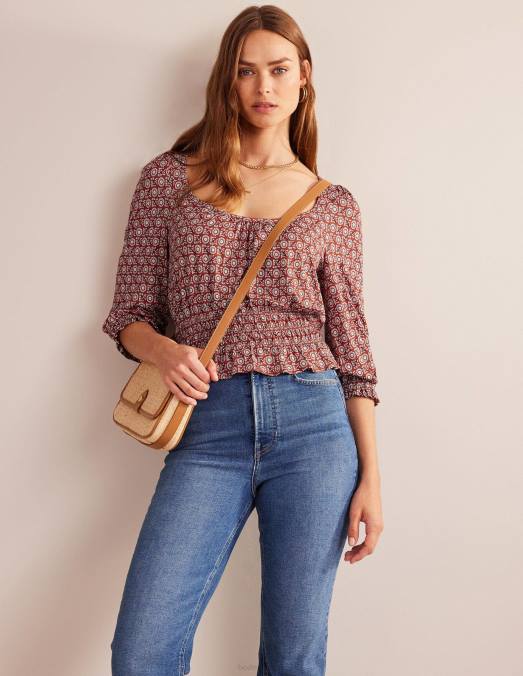 Boden vêtements printemps tomate et tournesol femmes haut à basque en jersey smocké LB2X94