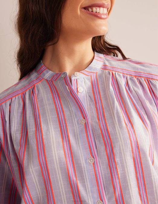 Boden vêtements punch bleu et pastèque femmes chemise oversize à manches blousantes LB2X593