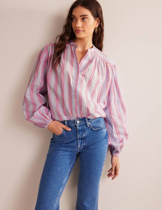 Boden vêtements punch bleu et pastèque femmes chemise oversize à manches blousantes LB2X593